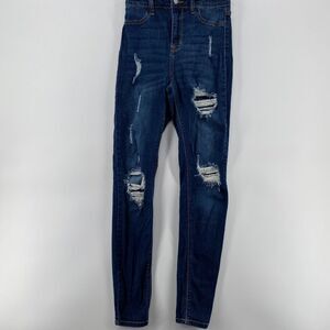 Fashion Nova Jeans Women's Size 5 High Rise Thrashed Ripped Denim Skinny Blue